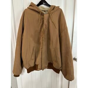 Carhartt FR Duck Canvas Jacket Mens 4XL Work Coat Hood Full Zip Brown Stains